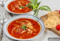 Tomato-Fennel Herb Soup with Crispy Parmesan Chips