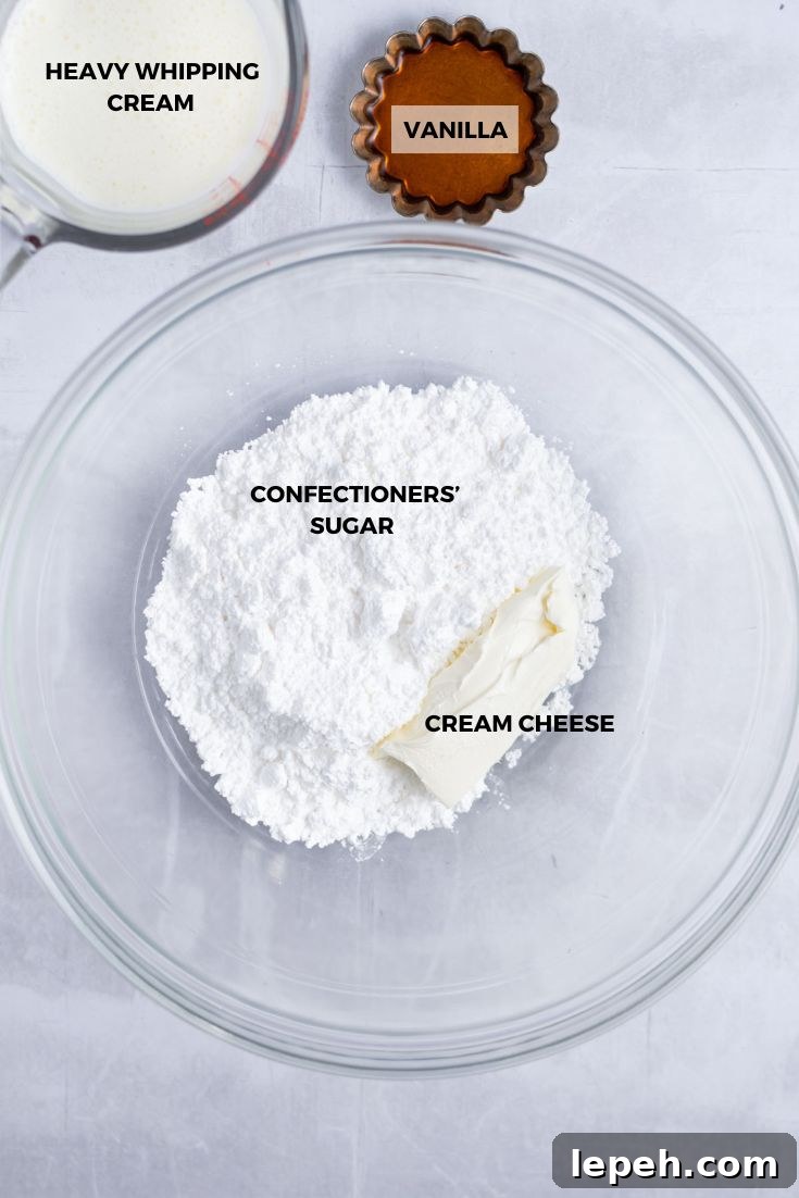 ingredients for stabilized whipped cream frosting