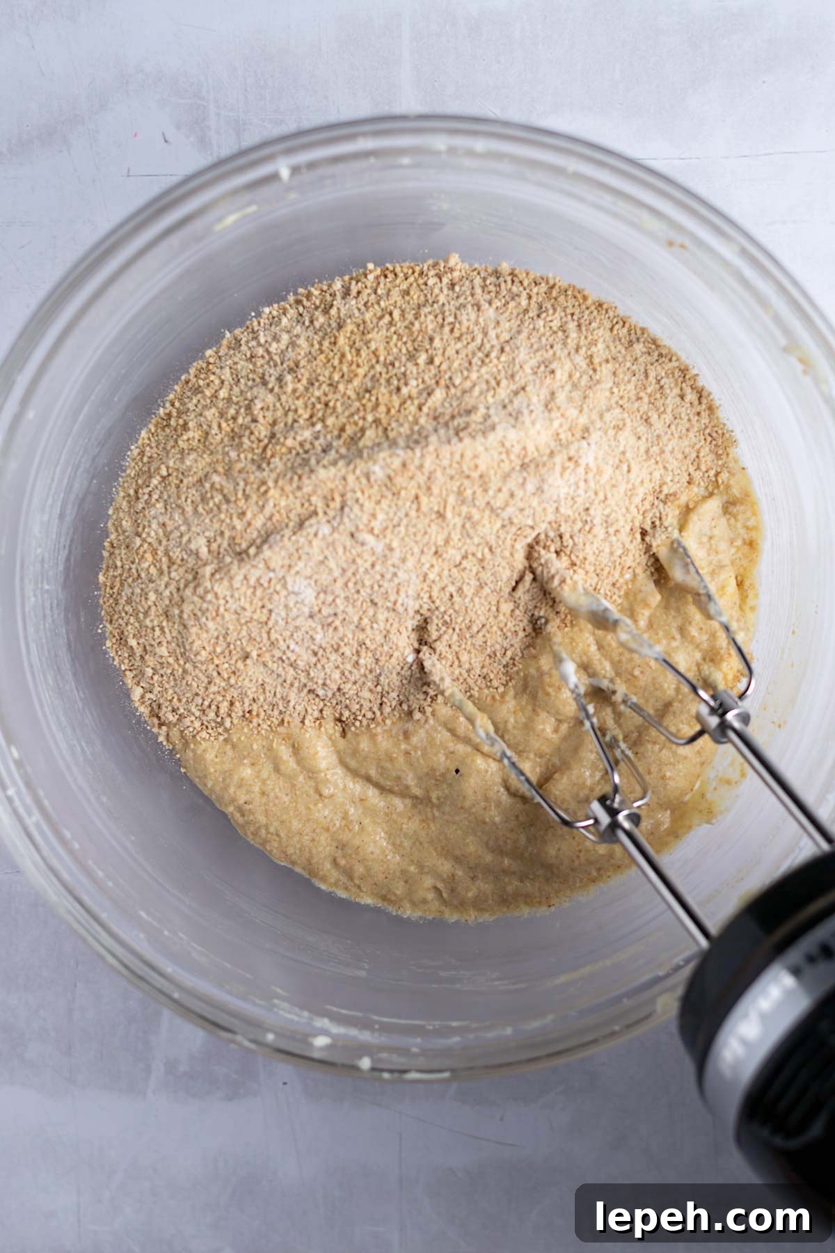 final dry ingredients added to graham cracker cake batter