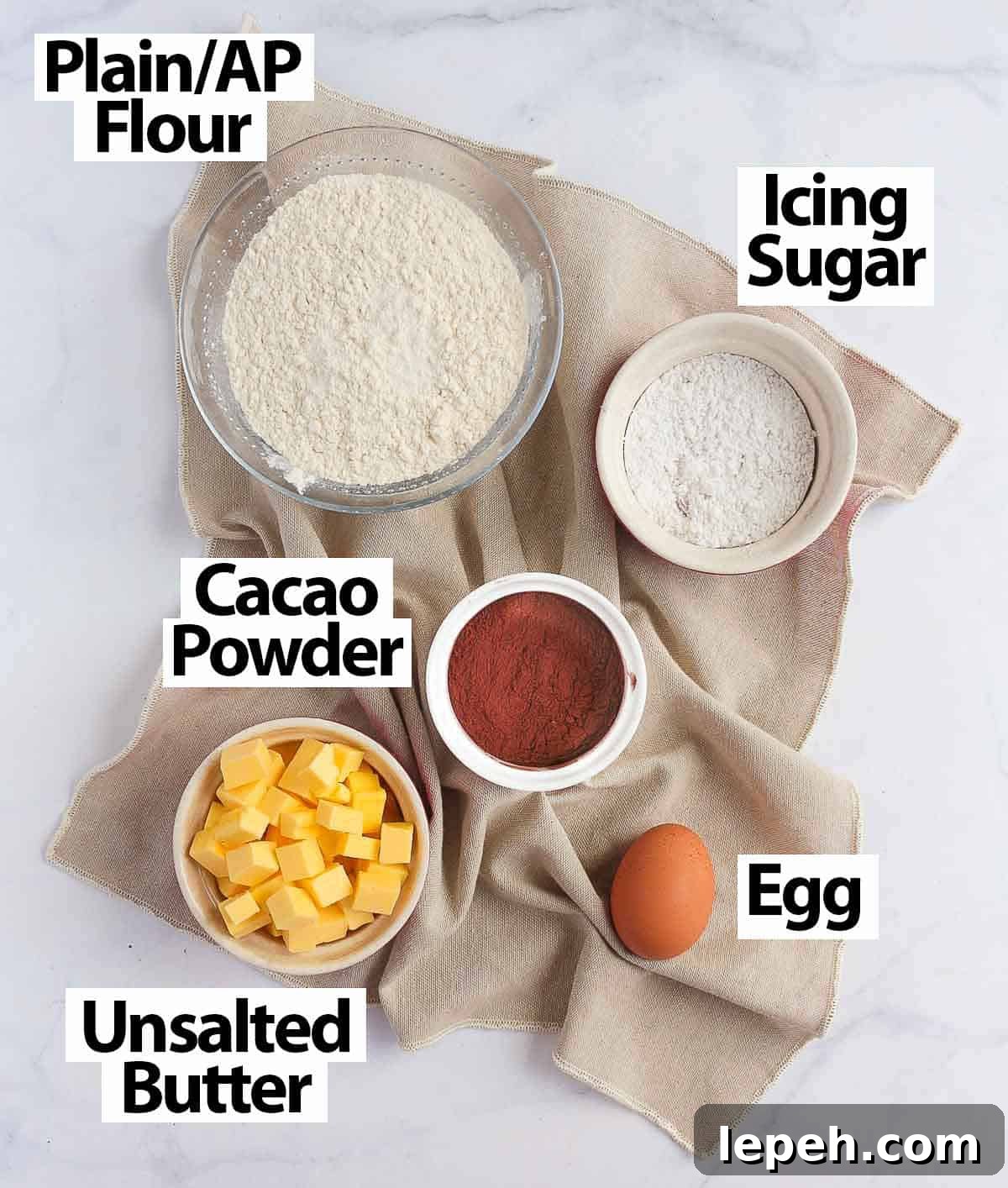 Ingredients placed on a beige napkin.