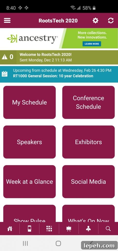 Screenshot of Rootstech phone app.