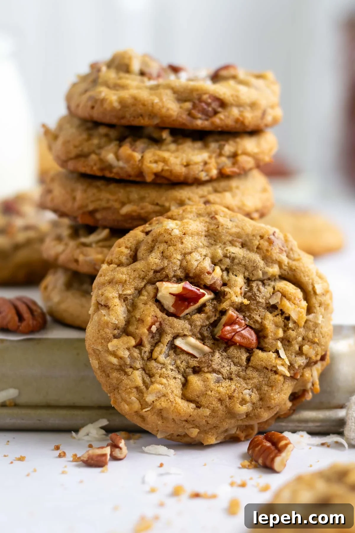 stack of cookies on a baking sheet