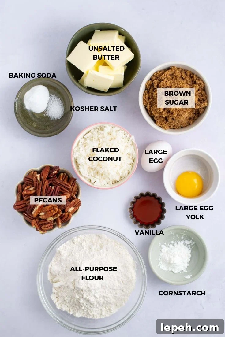 ingredients for coconut pecan cookies