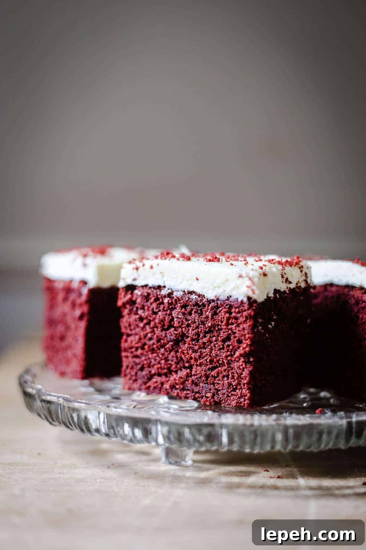 A plate of Gluten-Free Red Velvet Cake slices
