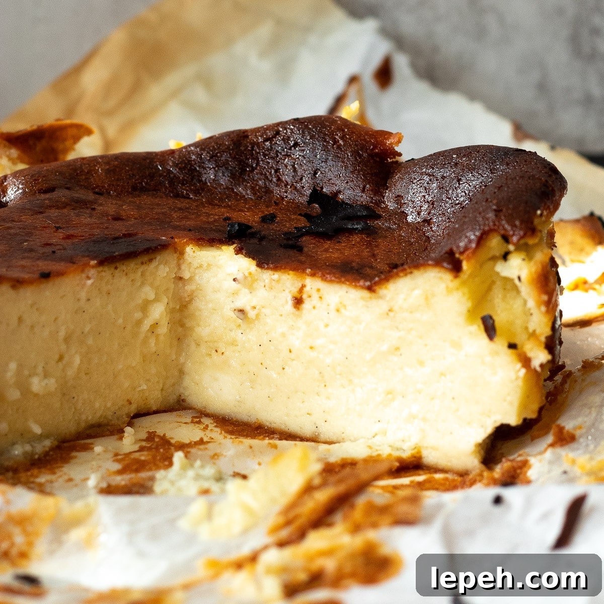 cutout of basque cheesecake