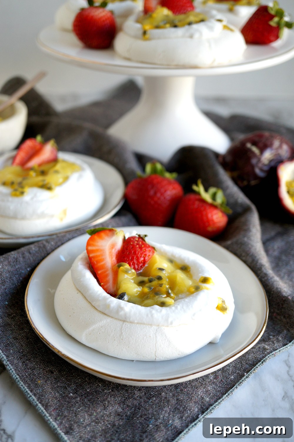 mini vegan pavlovas with coconut cream and passionfruit curd | The Baking Fairy #FreakyFruitsFriday