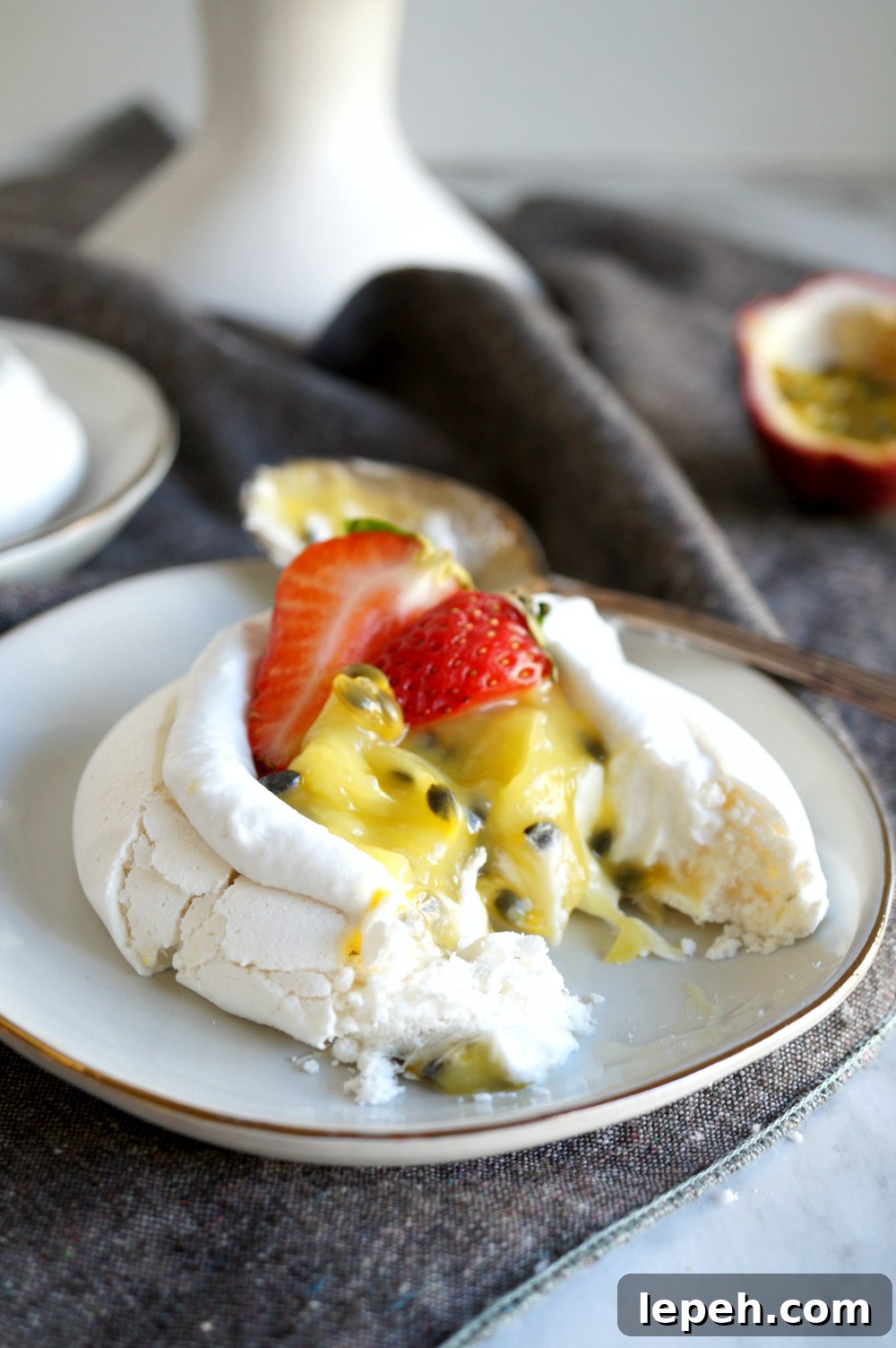 mini vegan pavlovas with coconut cream and passionfruit curd | The Baking Fairy #FreakyFruitsFriday