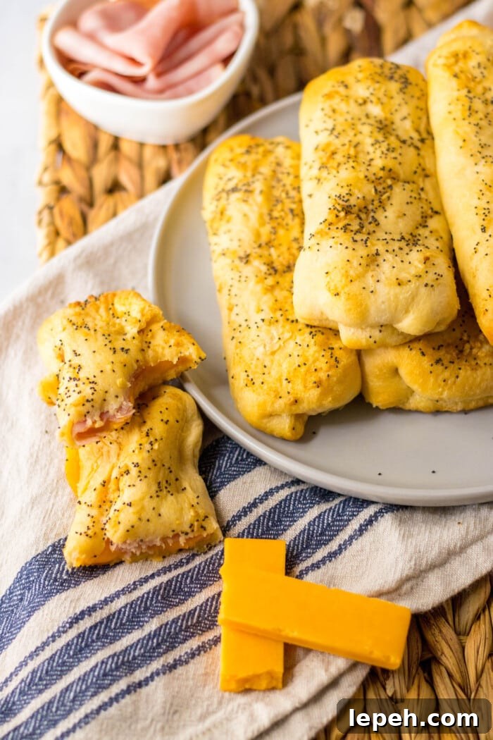 One of the Ham and Cheese Sticks cut open.