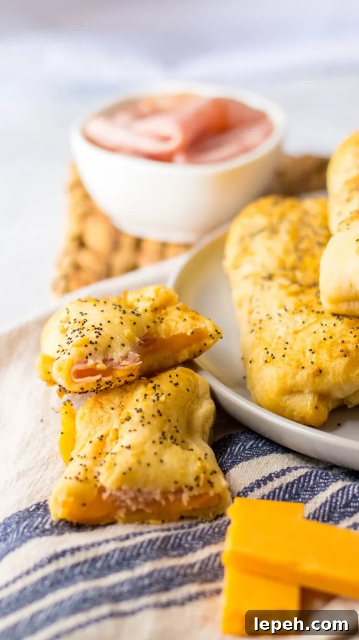 Close up of one of the Ham and Cheese Sticks.