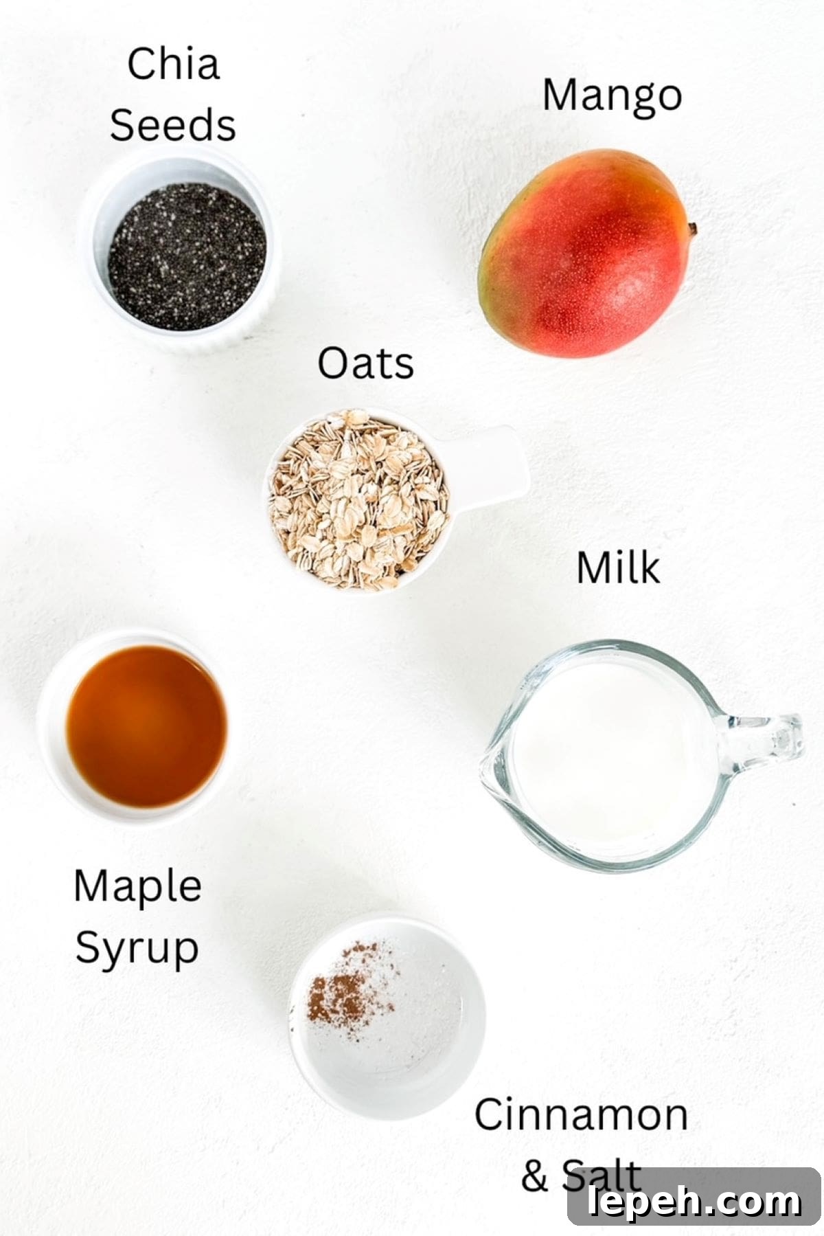 Mango Overnight Oats ingredients, labeled.