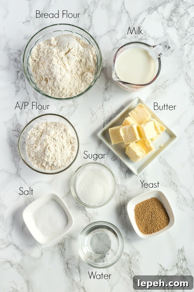 Ingredients to make homemade Parker House Rolls