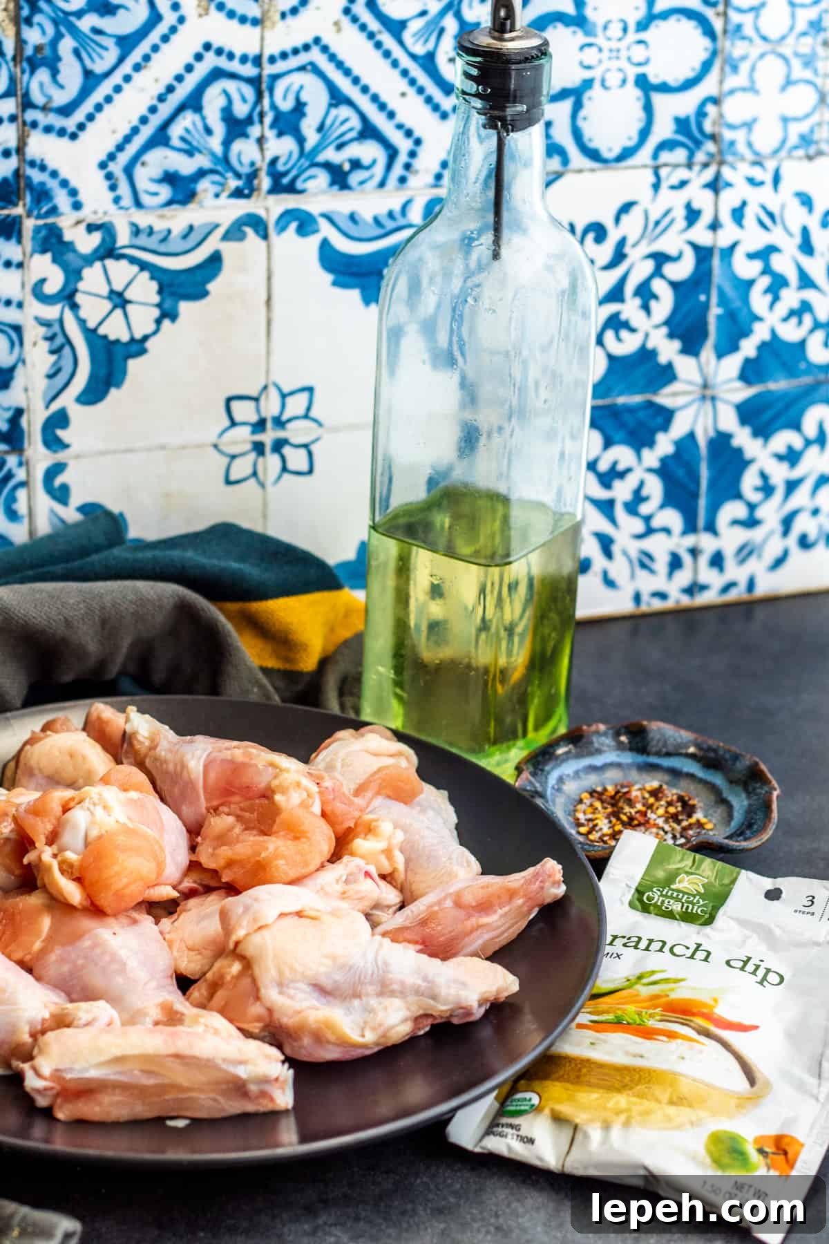 Ingredients for chicken laid out on counter.