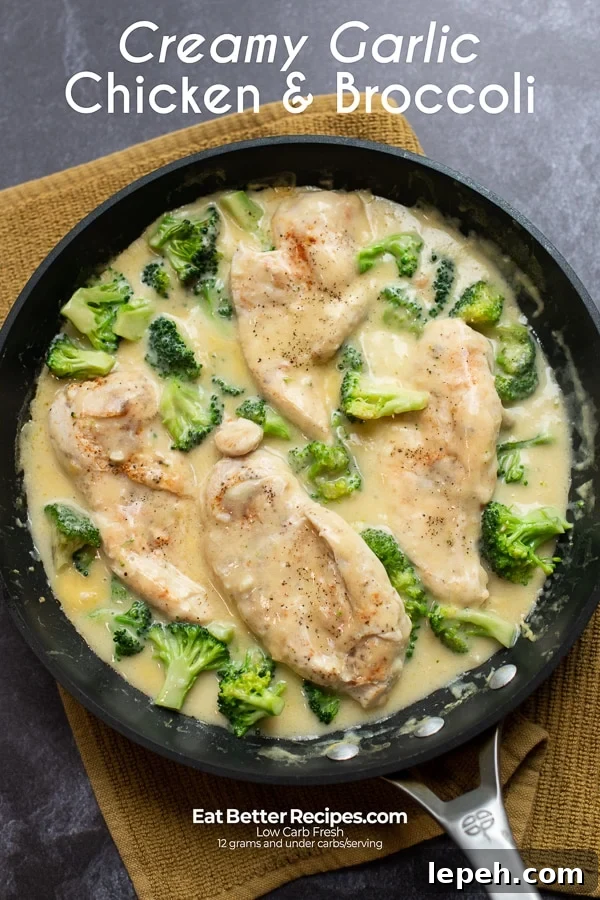 Creamy Garlic Chicken Recipe with Broccoli in a skillet