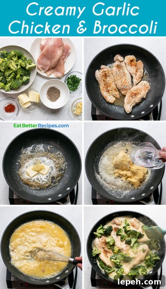 Creamy Garlic Chicken Recipe with Broccoli step by step photos