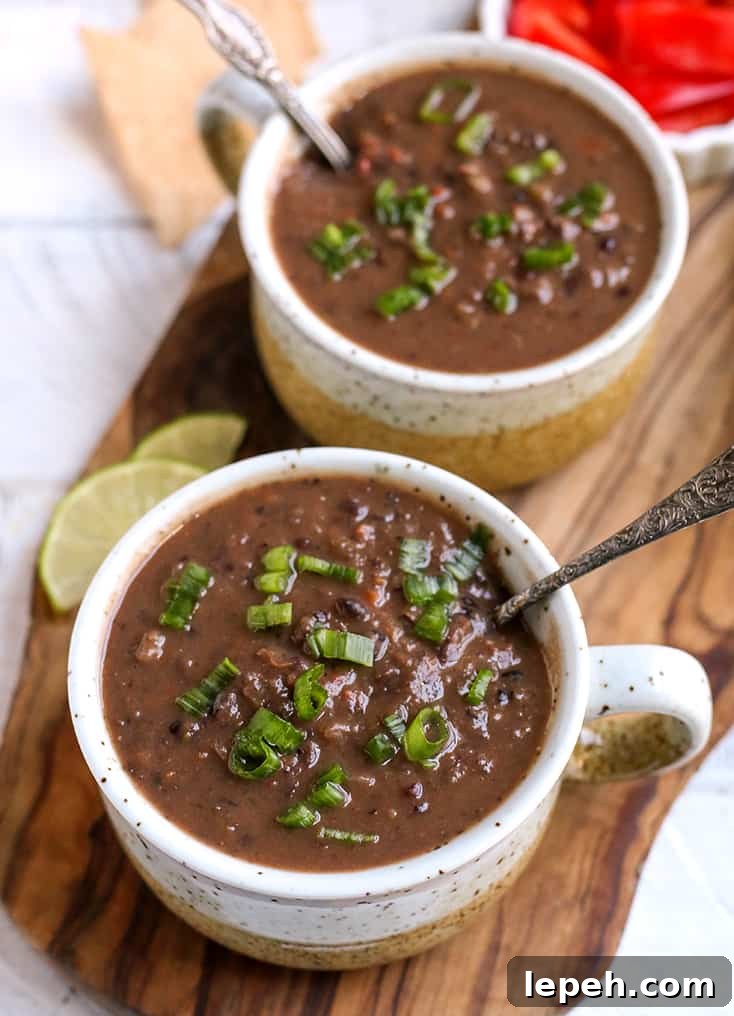 dairy free black bean soup in a bowl 