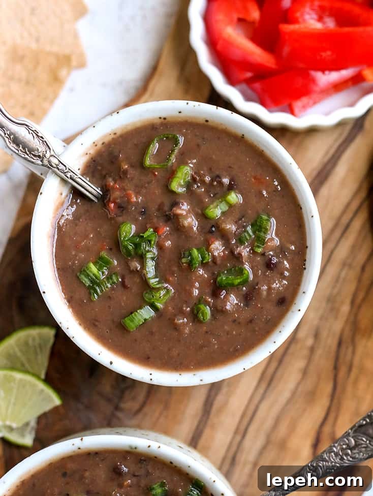top view of black bean soup 