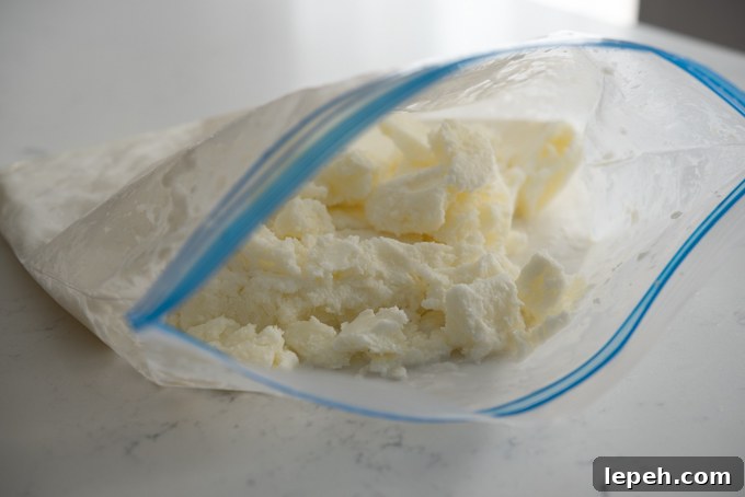 Frozen milk slush in a zip bag.