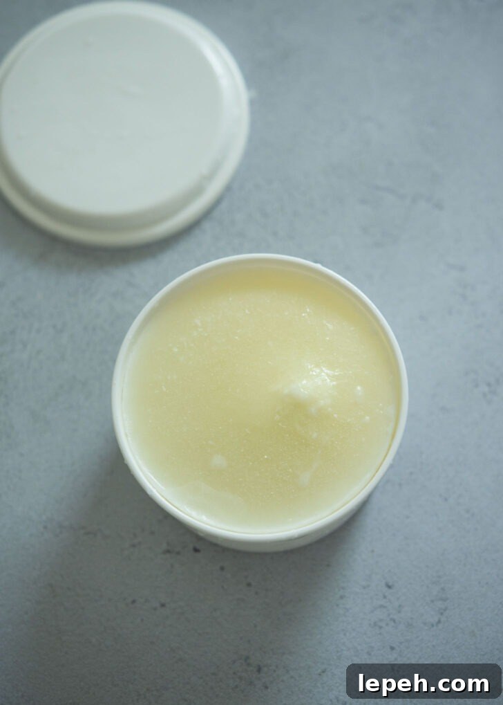 Frozen milk mixture in a container.