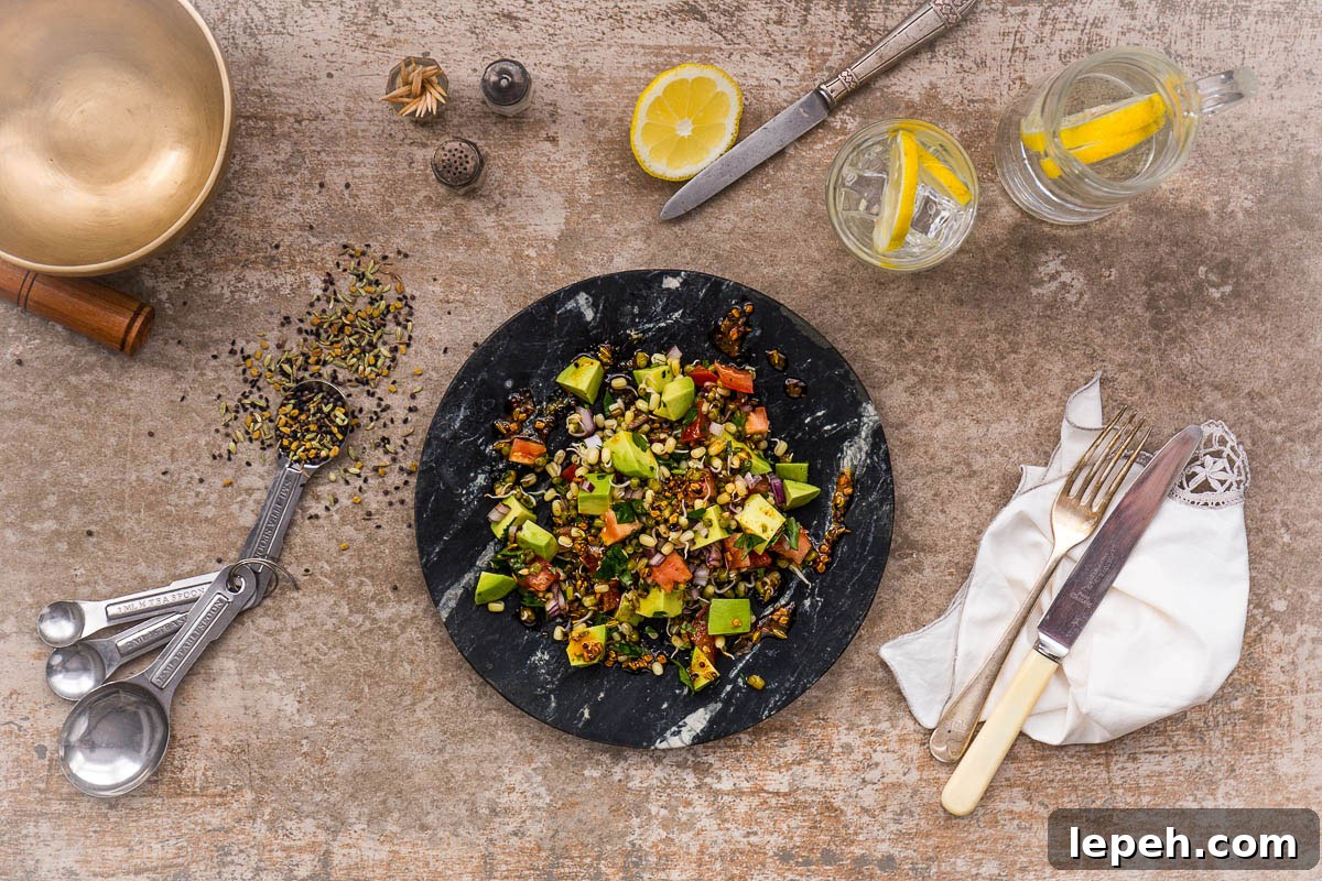 Here's a spicy, zingy Indian style sprouted bean salad which has been my default lunch option for a few weeks, because it ticks all my boxes for a great lunch. It's simple to make (once you've got the sprouts), it's ridiculously tasty with the combination of seeds, spices, lemon and chilli, plus it's got a big tick next to all the major nutrients we need. All this alongside it being completely vegan, it really couldn't be more versatile and all satisfying.