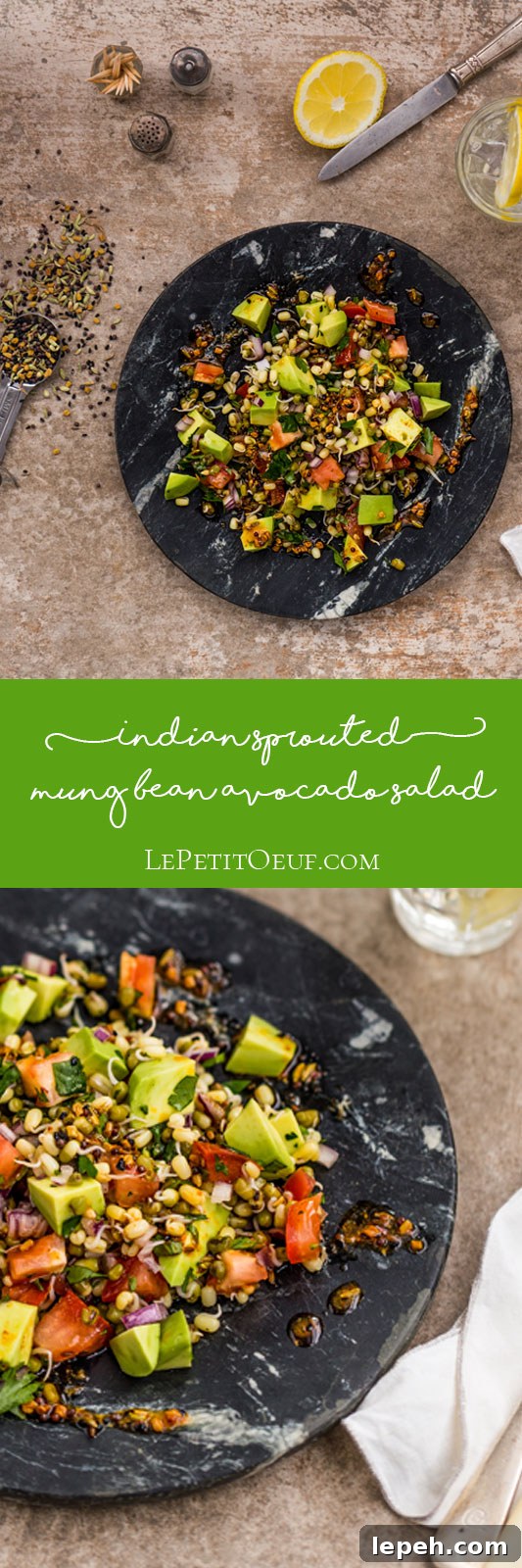 Here's a spicy, zingy Indian style sprouted bean salad which has been my default lunch option for a few weeks, because it ticks all my boxes for a great lunch. It's simple to make (once you've got the sprouts), it's ridiculously tasty with the combination of seeds, spices, lemon and chilli, plus it's got a big tick next to all the major nutrients we need. All this alongside it being completely vegan, it really couldn't be more versatile and all satisfying.