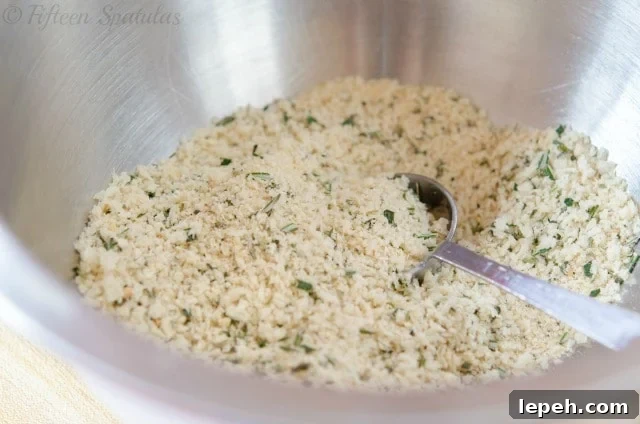 Rosemary Bread Crumbs in Mixing Bowl