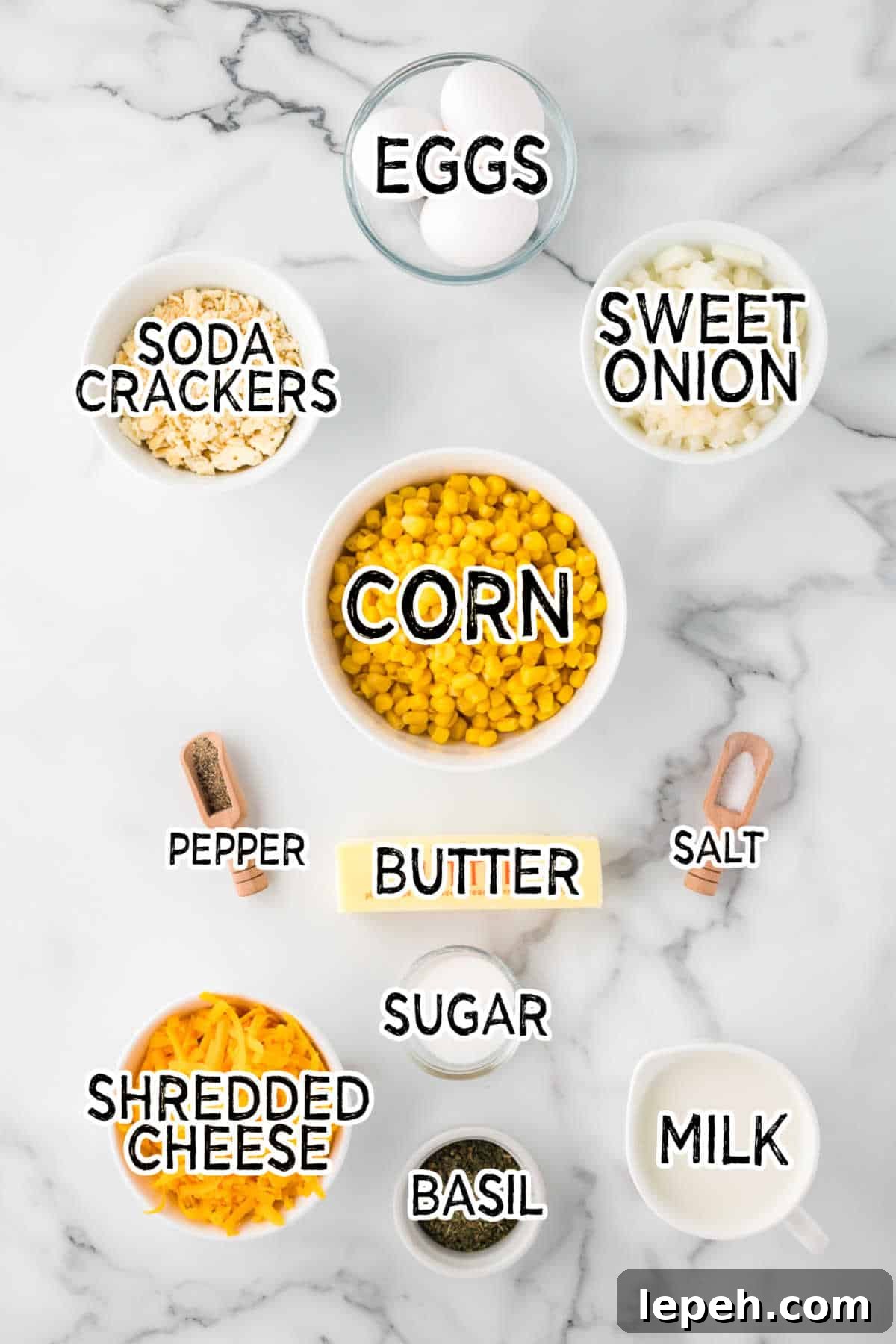 Ingredients on a marble counter.