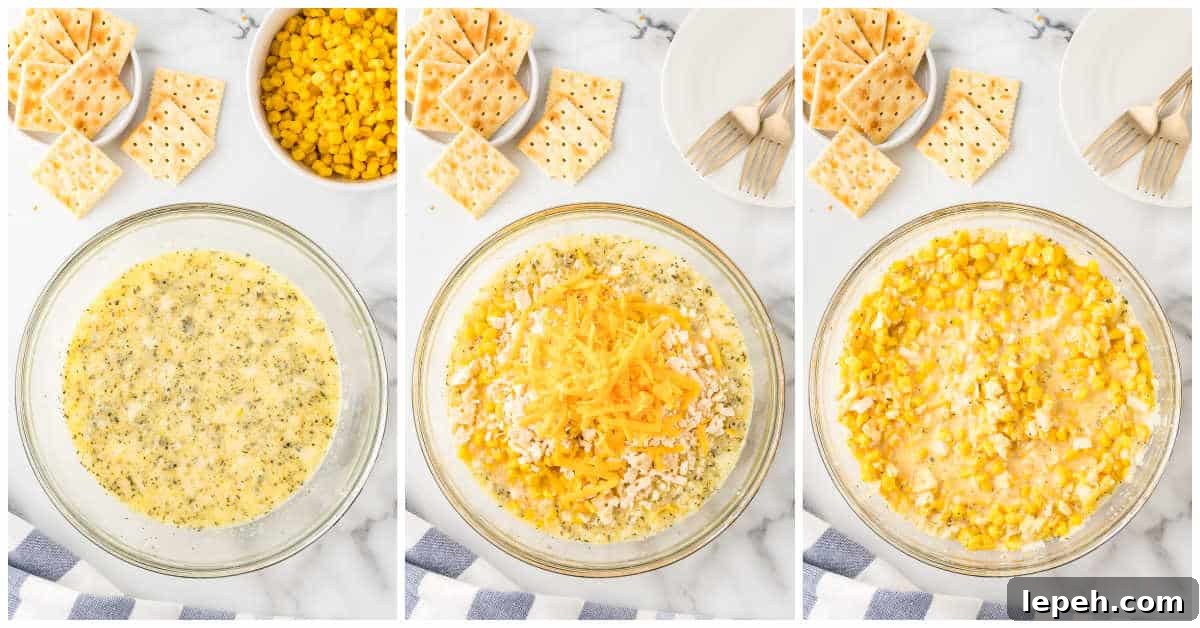 Collage of mixing the ingredients in a bowl.