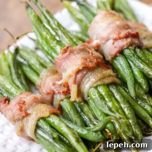 Green bean bundles wrapped in bacon