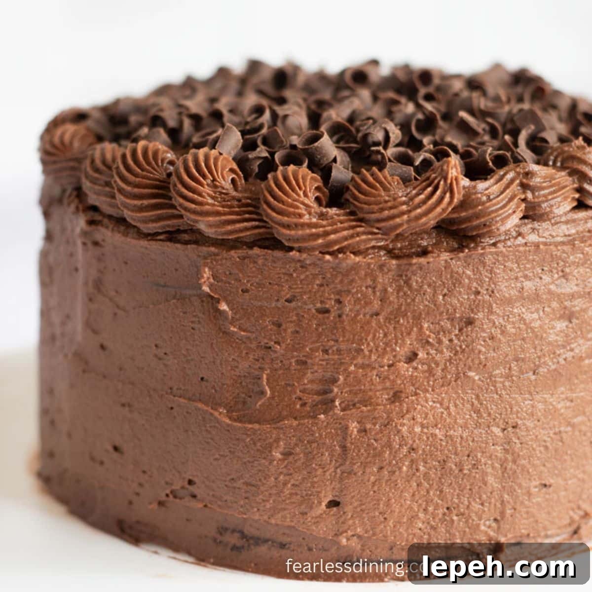 The whole, decorated gluten-free chocolate cake.