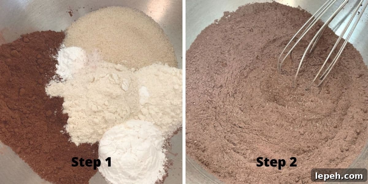 Photos of mixing the dry ingredients in the mixing bowl.