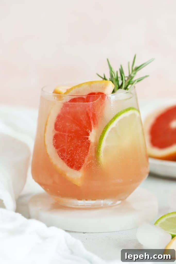 virgin paloma in stemless wine glass
