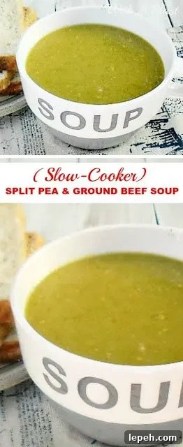 Old-fashioned goodness ! Split Pea Soup loaded with Ground Beef made easily in the Slow-Cooker
