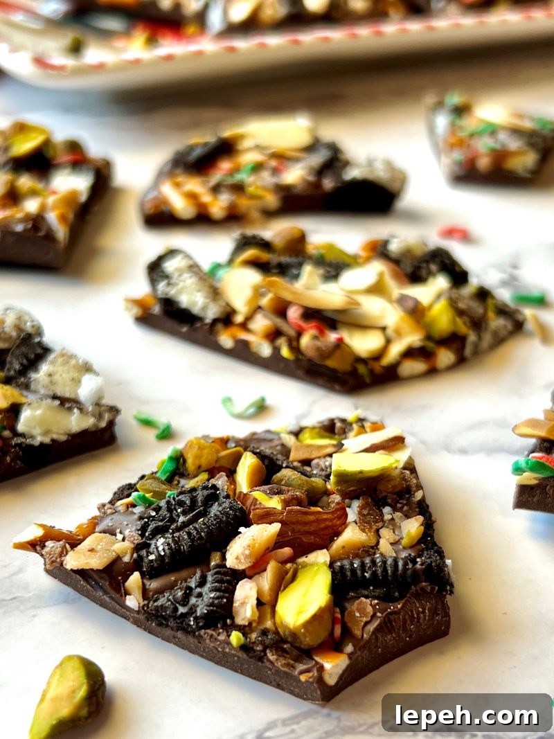 Cowboy Chocolate Christmas Bark broken in pieces.