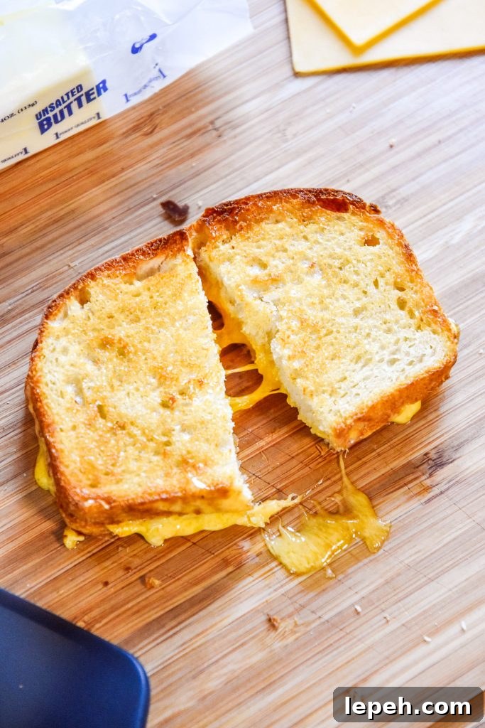 air fryer grilled cheese sandwich with melty cheese
