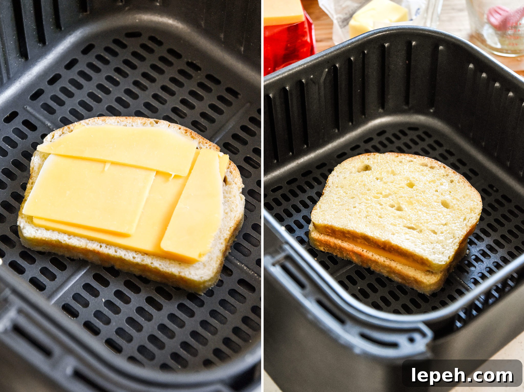 assembling a grilled cheese sandwich in an air fryer