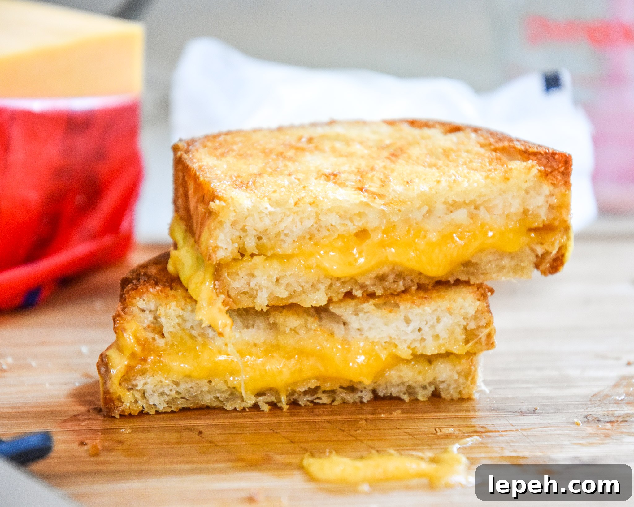 an air fryer grilled cheese sandwich cut in half