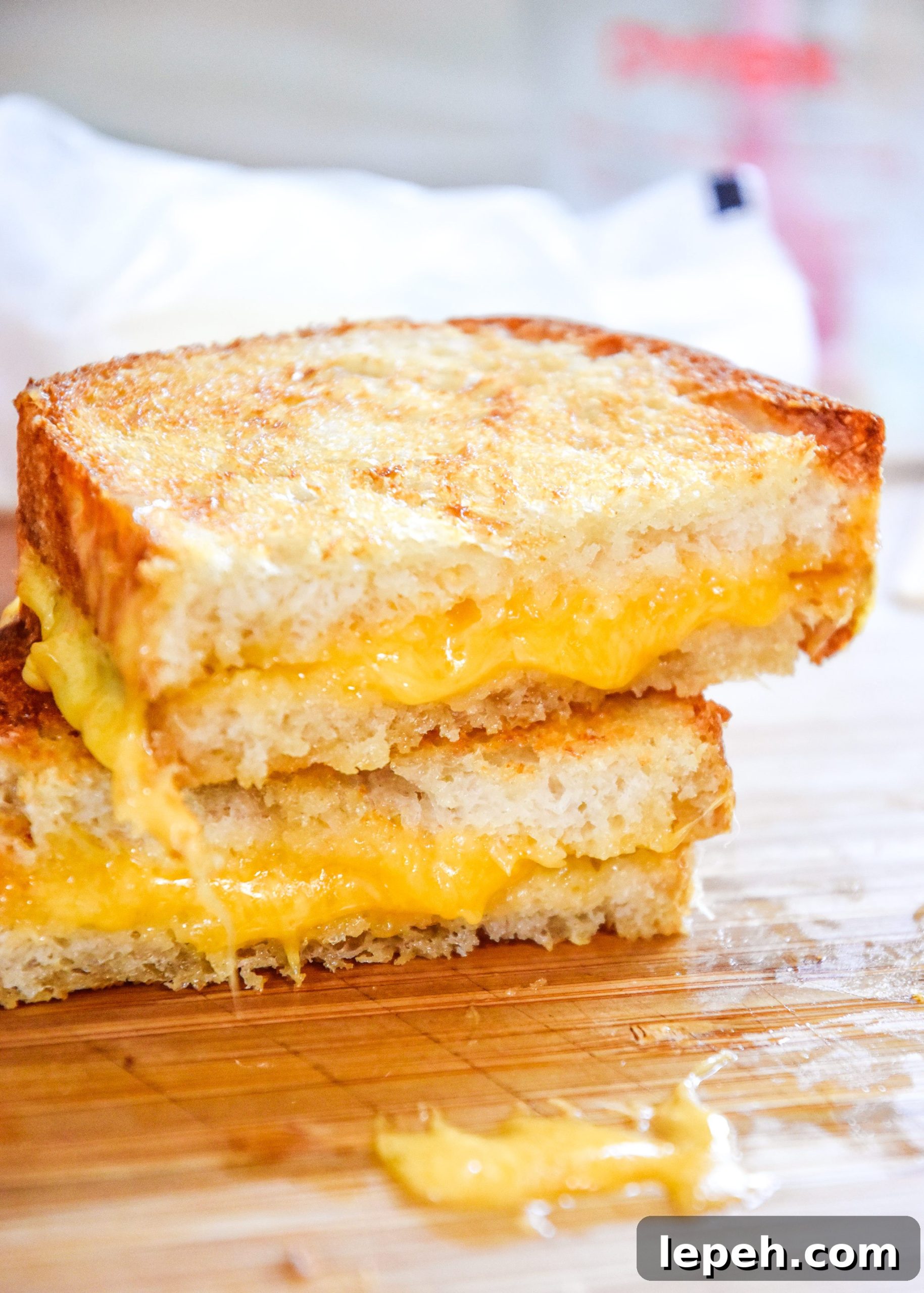 air fryer grilled cheese sandwich cut in half
