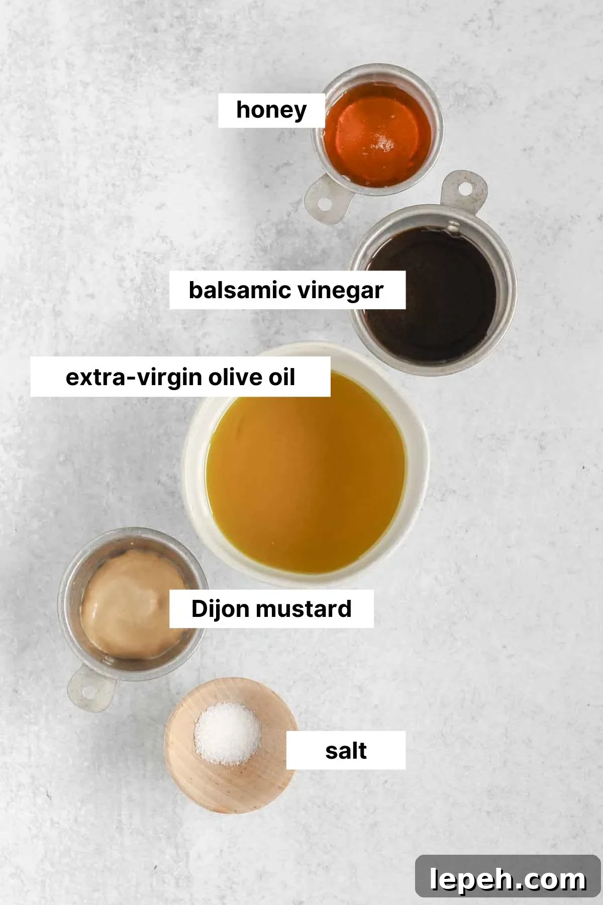 Labeled ingredients for balsamic vinaigrette dressing.