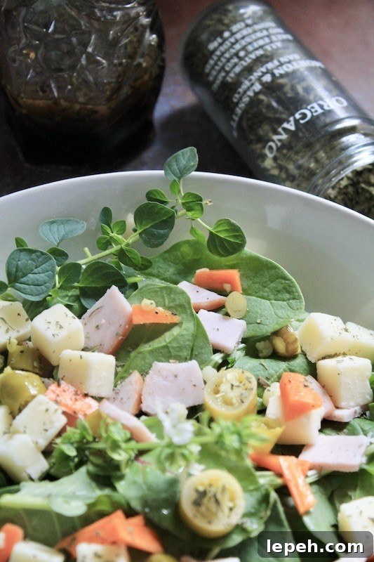 easy spicy salad with protein and cheese and spicy giardinaire