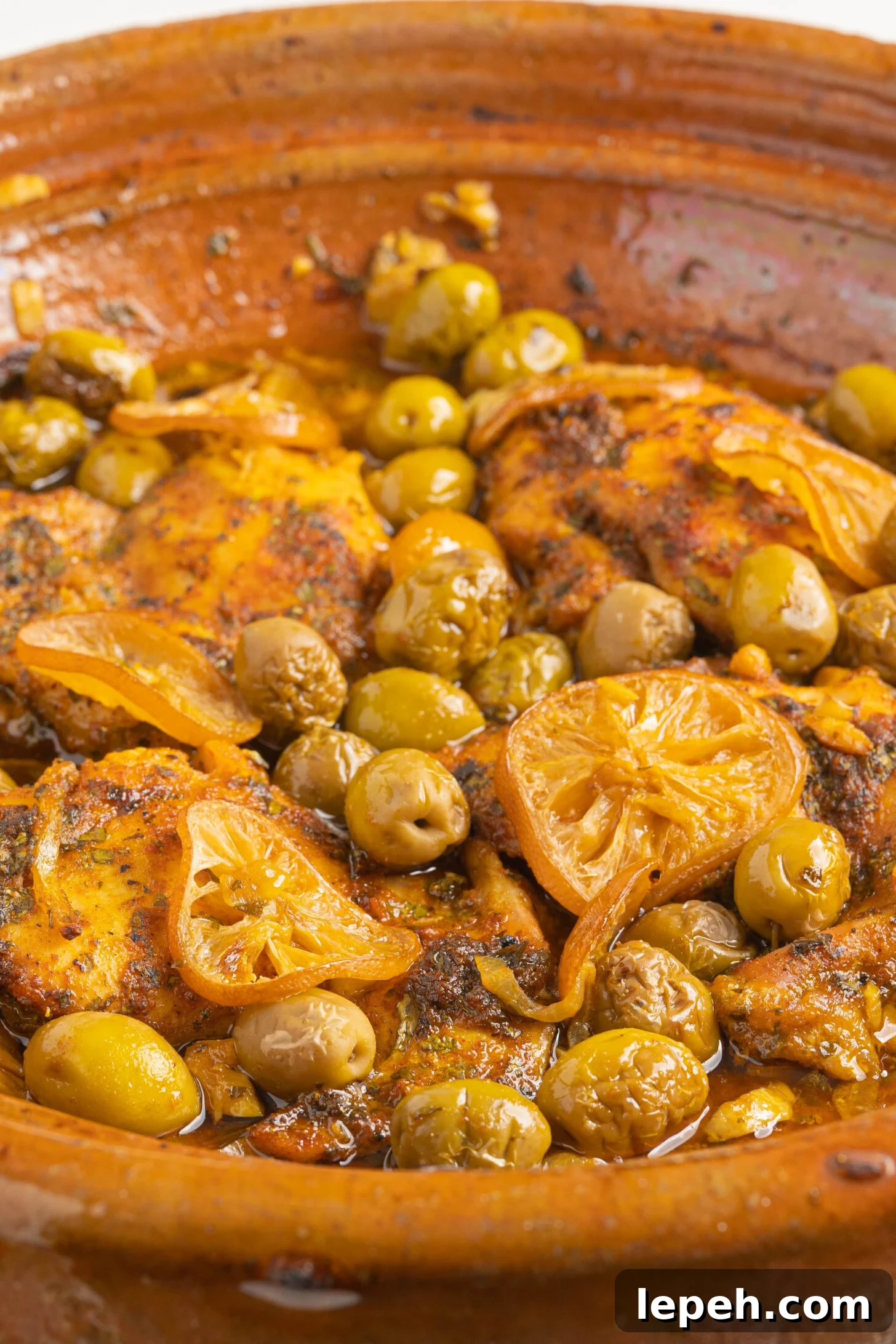 a chicken tagine on a white counter