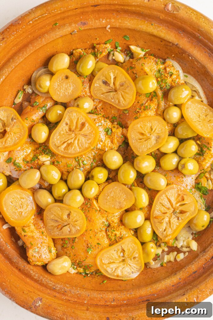 a raw chicken tagine with olives and lemon