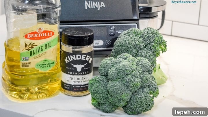 Fresh broccoli, olive oil, and seasoning