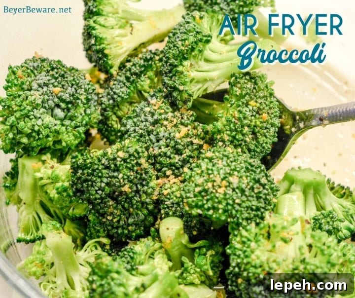 Broccoli in an air fryer basket