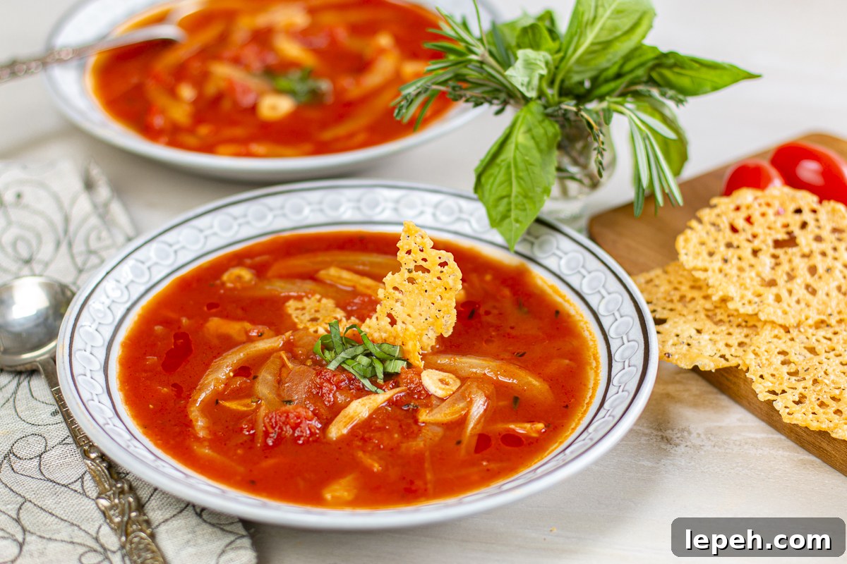 Garnish this delicious tomato and fennel soup with parmesan crisps (frico)