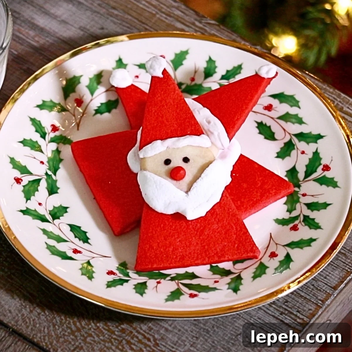 Santa cookies on a Christmas plate