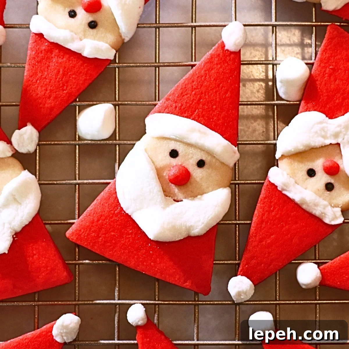 homemade Santa cookies on a cooling rack