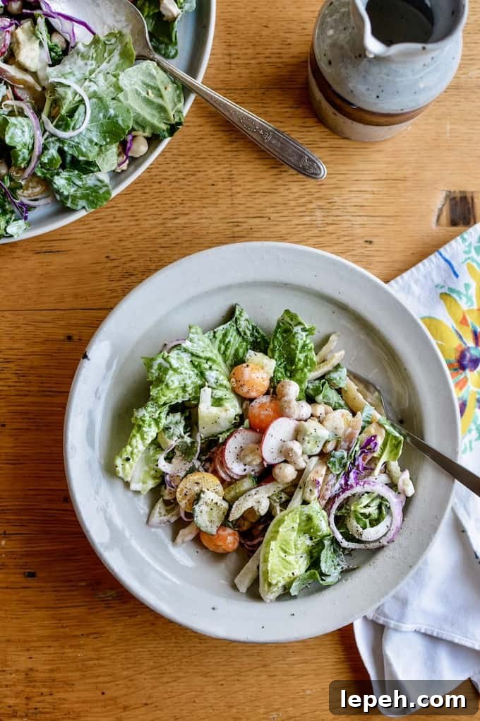 This restaurant-style ranch dressing is super versatile. Use it to top this Mexican Chopped Salad or as a dip!