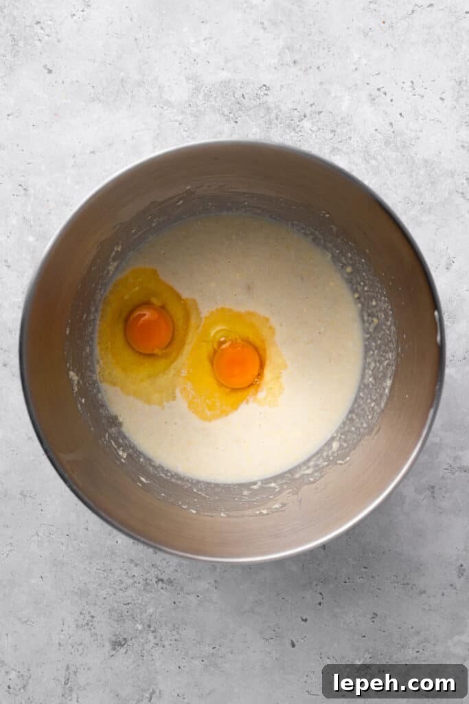 gluten free pancake batter in a bowl with eggs