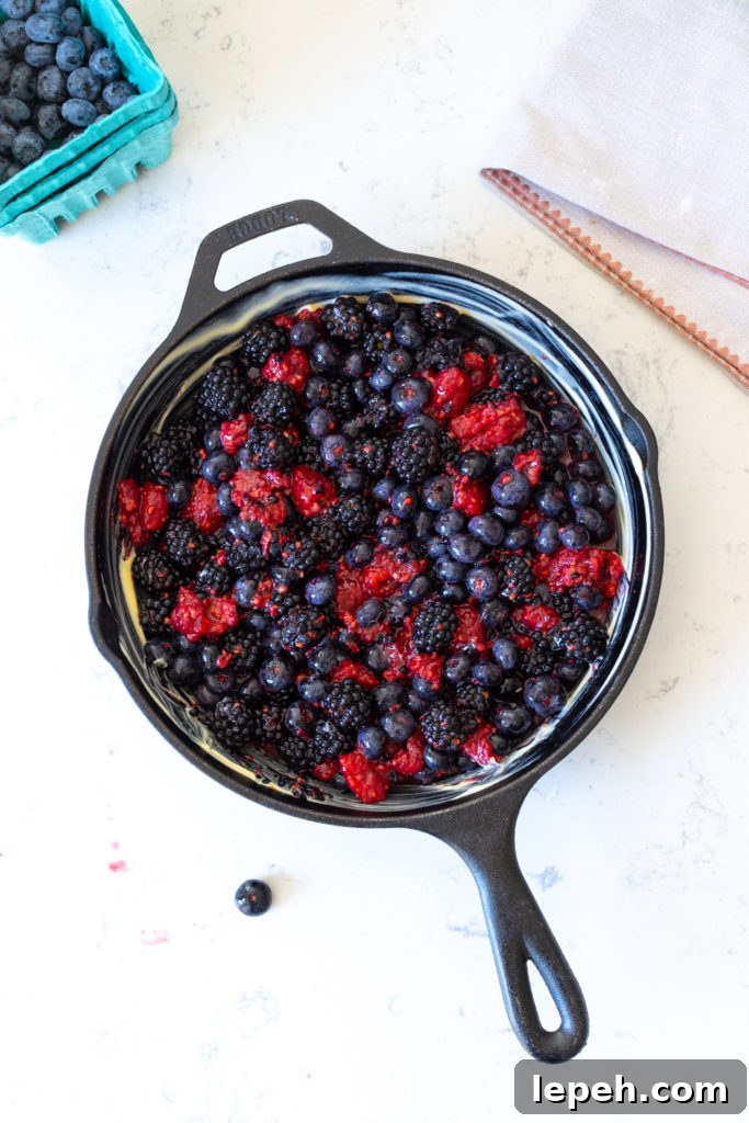 Mixed berry filling in skillet