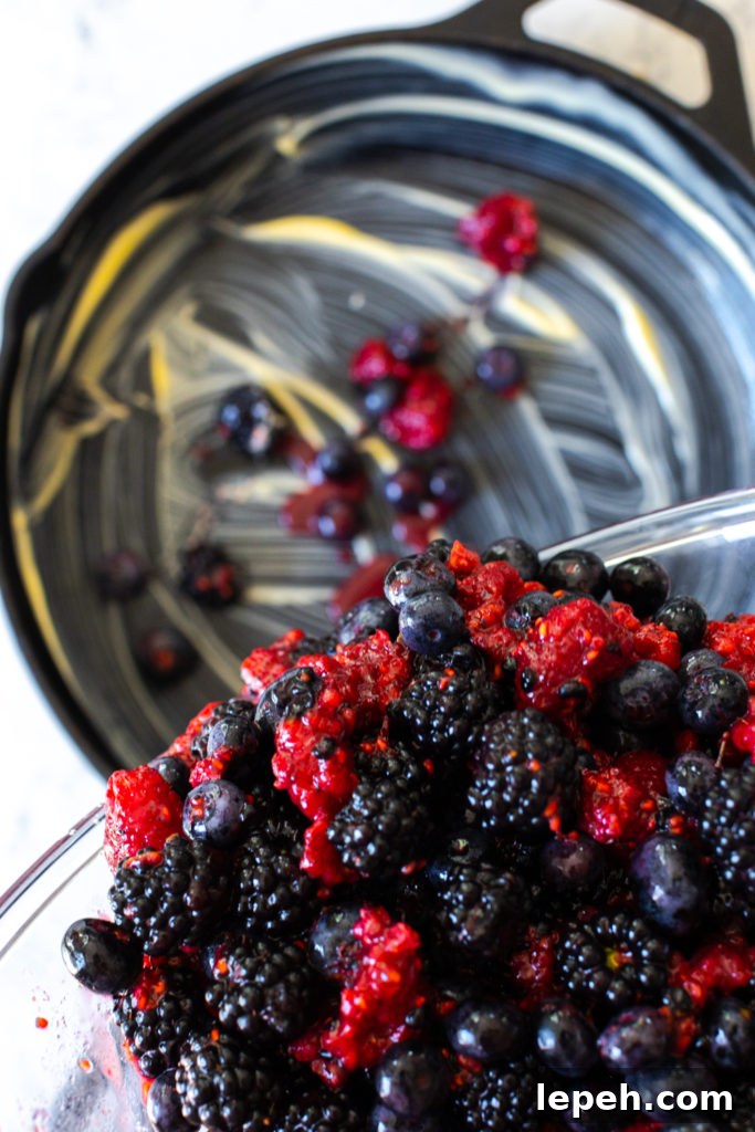 Mixed berry filling in skillet